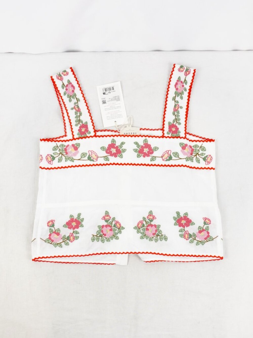 Sezane Nouri Top In White With Pink & Green Embroidery - Women's US Size 2 - NWT - Picture 3 of 9